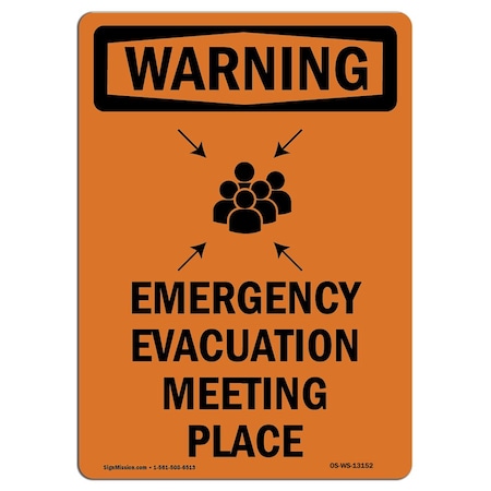 OSHA WARNING Sign, Emergency Evacuation W/ Symbol, 18in X 12in Decal